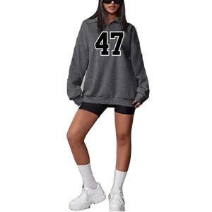 เสื้อสเวตเชิ้ตถักแขนยาวขนาดใหญ่สำหรับผู้หญิงพร้อมพิมพ์หมายเลข 47 คอกลมสำหรับฤดูหนาว แห้งเร็ว สวมใส่สบาย - Product Image 1