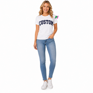 Camiseta de Manga Corta para Mujer, Cuello Redondo, Verano, Casual, Transpirable, de Alta Calidad, con Logotipo Bordado Personalizado - Product Image 1