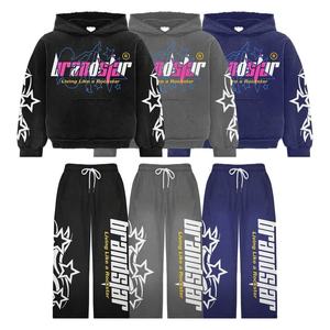 Pantalones de chándal lavados con ácido unisex, Parche de algodón personalizado 100%, bordado de diamantes de imitación, ajuste holgado, estilo rasgado para hombres, pantalla ODM - Product Image 1