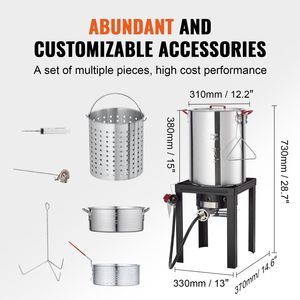 Set Friggitrice per Tacchino da 30 Qt e Vaporiera per Pesce da 10 Qt, Pentola per Friggere Frutti di Mare in Alluminio per Esterni con Bruciatore a Propano da 54.000 BTU - Product Image 2