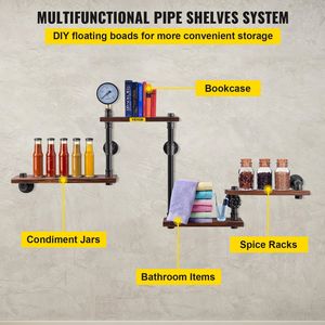 Estantes Flotantes Rústicos Industriales de 4 Niveles, Estantes de Pared de Madera con Tubos, Estantería de Pared DIY - Product Image 3