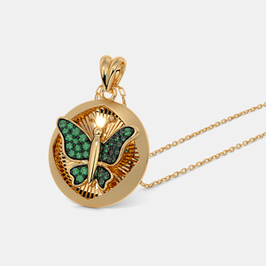 Collar con Colgante de Mariposa Chapado en Oro con Cadena de Caja de Cristal Verde, Lujoso, Unisex, para Uso Diario - Product Image 2
