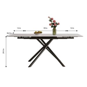 Mesa de Comedor Rectangular Moderna de 83 Pulgadas con Tapa Retráctil de Piedra Sinterizada y Patas de Acero al Carbono Negro para Cualquier Espacio - Product Image 5