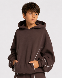 Sweat-shirt à capuche pour garçon en marron mocha avec logo contrasté, sweat-shirt décontracté surdimensionné pour garçon, sweat-shirt à capuche en polaire de qualité supérieure pour garçon - Product Image 5