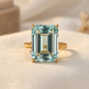 Moissanite Diamond Aquamarine Engagement <b>Ring</b> 925 Sterling <b>Silver</b> <b>Emerald</b> Cut Customized Diamond <b>Ring</b> Gift For Anniversary - Product Image 1
