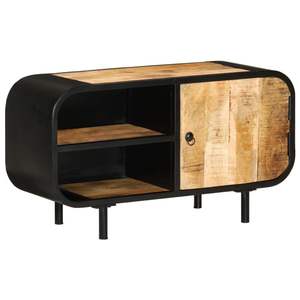 Mueble para TV Negro con Madera de Mango Natural Rústica y Soportes para TV de Hierro Mediano - Product Image 1