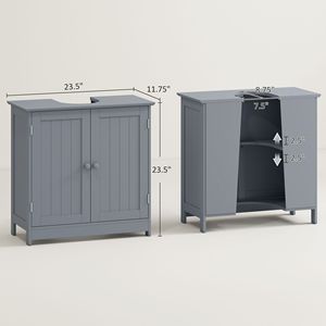 Mobile Bagno Moderno con Lavabo a Colonna, Armadietto Grigio con Ante, Specchio Smart e Funzione Impermeabile per Hotel, Top in Marmo - Product Image 3
