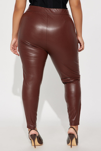 Leggings en similicuir taille haute pour femme, couleur unie, extensibles, moulants, mi-mollet, respirants, décontractés, avec poches, grandes tailles, tricotés pour l'hiver - Product Image 6