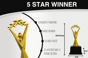 Trofeo Metálico de 5 Estrellas con Acabado Dorado, Trofeo Dorado Multiusos Personalizado para Deportes, Eventos, Funciones y Ceremonias - Product Image 3