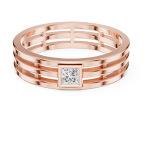 Bague de fiançailles Art Déco en moissanite créée en laboratoire couleur D VVS1, unique, à motif ajouré, avec bande multi-rangs, en acier inoxydable massif, géométrique - Product Image 1