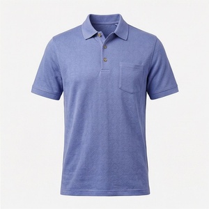 Polo homme bleu à manches courtes en coton Oxford avec poche, coupe décontractée, couleur unie, infroissable, design tissé - Product Image 1
