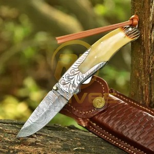 Premium Handmade Damascus Folding <b>Knife</b> with <b>Bone</b> <b>Handle</b> Outdoor Hunting Pocket <b>Knife</b> OEM Custom Logo Supplier - Product Image 1