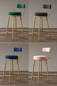 Luxury Kitchen Island Bar <b>Stool</b> with <b>Round</b> Velvet Seat Gold Steel Legs and Back Support for Cafe Restaurant - Product Image 5
