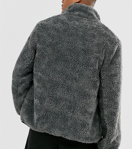 Veste d'hiver en polaire Sherpa à manches longues et fermeture éclair, couleur unie, coupe ample, style streetwear pour hommes – Vente en gros personnalisée - Product Image 5