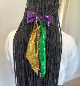 Accesorio para el Cabello con Lentejuelas de Cola Larga en Morado, Dorado y Verde para Mujeres y Niñas, Ideal para Mardi Gras, Festival, Accesorio Clásico - Product Image 1