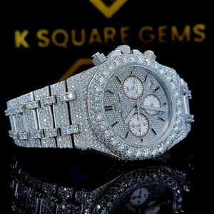 Montre unisexe de luxe en acier inoxydable, étanche, de bonne qualité, avec mouvement automatique à quartz, diamants et verre saphir, à ouverture par bouton-poussoir - Product Image 1