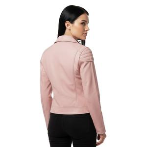 Blouson de moto en cuir rose personnalisé pour femmes, vente en gros en vrac, prix d'usine, style motard authentique, manteau pour femmes, service OEM ODM, approvisionnement - Product Image 1
