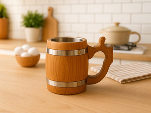 Jarra de Cerveza Premium de Madera Natural con Asa e Inserto de Acero |   Jarra de Cerveza Rústica Hecha a Mano de Madera para Cerveza y Cerveza Artesanal - Product Image 2