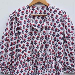 Beautiful Floral Cotton Hand <b>Drawn</b> Summer Dress with 3/4 Sleeves Quick Dry for Casual Wear - Product Image 3