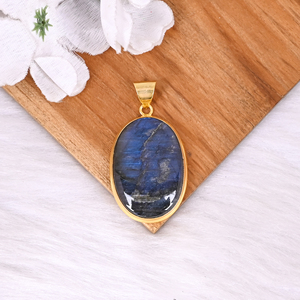 Pendentif ovale en laiton fait main avec pierre précieuse naturelle classique en labradorite - Product Image 4