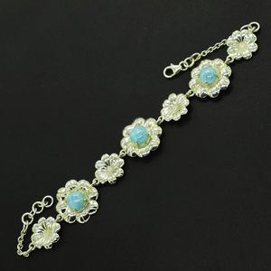 Pulsera de Plata de Ley 925 con Flor y Larimar Engastado en Bisel, Joyería de Cadena para Mujer, Estilo Clásico para Uso Diario - Product Image 4