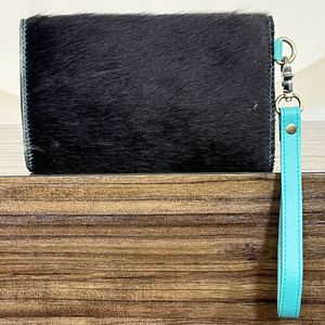 Hot Selling Wholesale Genuine Cowhide Fur Leather Clutch Luxury Turquoise Concho Hand Tooled Floral <b>Wristlet</b> Purses For Women's - Product Image 5