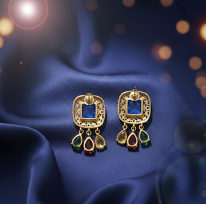 Pendientes de Plata de Ley 925 con Circonita Cúbica Azul Corte Hidro y Baño de Oro de 18K, Pendientes de Diseño Hechos a Mano, Regalo de Joyería para Mujer - Product Image 2
