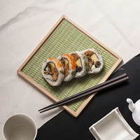 Assiette en mélamine de 7 pouces, imitation bambou, texture tissée, incassable, plateau de service, passe au lave-vaisselle, pour fête, sushi, collation, asiatique