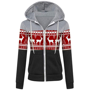 Unisex <b>Zip</b>-Up <b>Hooded</b> Sweatshirt Red Deer Pattern Winter Casual Knitted Hoodie Regular Fit Printed Design - Product Image 1