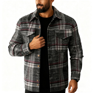 High Quality Winter <b>Mens</b> Plaid <b>Flannel</b> Streetwear Shirt <b>Jacket</b> Hooded Thermal Fleece with Front Logo - Product Image 1