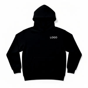Sudadera con Capucha Unisex Negra Sólida con Logotipo Personalizado, Sudadera con Capucha de Forro Polar de Algodón Suave, Ecológica, Diseño Limpio y Moderno - Product Image 3