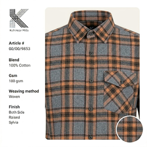 Men's 100% Cotton <b>Flannel</b> Plaid Long Sleeve Casual Shirt Full Sleeve Turn-down Collar Autumn Wear - Product Image 2