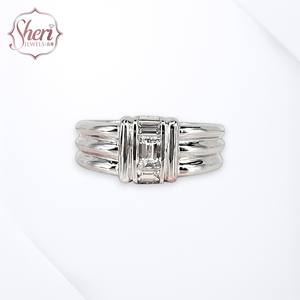 [Sheri Jewels] Anillo Sencillo Baguette de Oro Blanco Sólido de 18K con Diamante Natural para Mujer/Hombre - Product Image 1