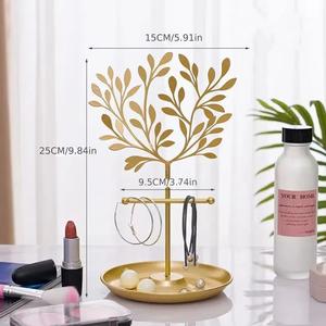 Présentoir à bijoux décoratif en forme de feuille d'arbre avec crochets larges, barre de rangement pour bracelets, plateau anti-emmêlement pour colliers - Product Image 3