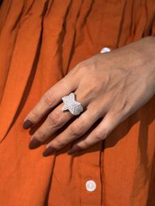 Luxury Iced Out Star <b>Ring</b> With Moissanite Stones Hip Hop <b>Statement</b> <b>Ring</b> For Women Men Shiny Bling Party Jewelry Gift Idea - Product Image 6