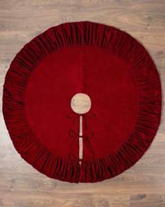 Falda Redonda de Terciopelo Rojo de Lujo para Árbol de Navidad con Borde con Volantes Hecho a Mano, Cubierta Decorativa para la Base del Árbol de Navidad - Product Image 3