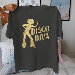 Disco Diva Gold Silhouette Camiseta de mujer 100% Algodón puro Ajuste cómodo Estilo casual con patrón impreso - Product Image 4