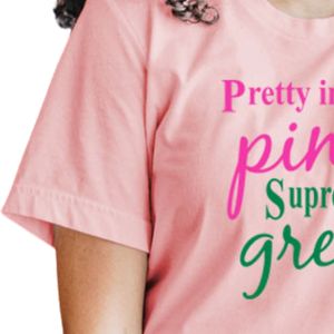 Camiseta Pretty in Pink Supreme en verde, camiseta de algodón de manga corta, top informal a la moda para mujer, ropa griega cómoda de verano - Product Image 4
