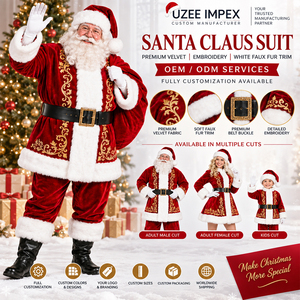 Custom Santa Claus Costume Wholesale Premium Velvet Santa Suit Faux <b>Fur</b> Trim Gold Embroidery Unisex Low MOQ OEM/ODM Costumes - Product Image 5