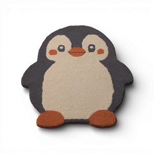 Tapis moderne en laine tufté à la main pour enfants, motif pingouin mignon, forme animale, personnage de dessin animé, contour sculpté avec précision - Product Image 6