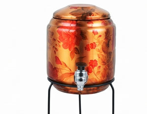Fontaine à eau artisanale en cuivre avec couvercle en cuivre et motif floral, distributeur d'eau pour usage domestique - Product Image 2