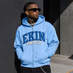 Sudadera con capucha premium extragrande con pedrería bordada, estilo Y2K, de tejido grueso, estilo urbano, con cremallera completa y forro polar - Product Image 1