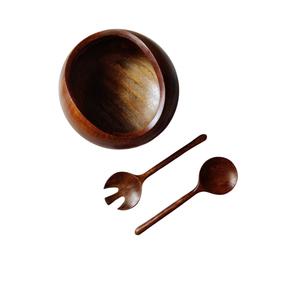 Ensemble de saladiers en bois d'acacia de qualité créative, design moderne, grand saladier en bois avec ustensiles assortis, vaisselle de cuisine, cadeau - Product Image 5