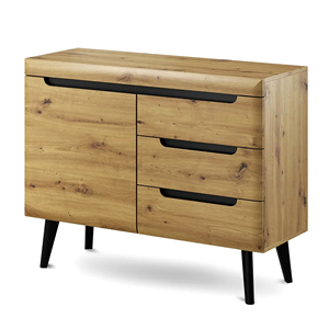Modern Solid Wood Nordic <b>Chest</b> Sideboard Newry With <b>3</b> <b>Drawers</b> 1 Door Mid Century Scandic Style Tapered Legs Living Room Cabinet - Product Image 1