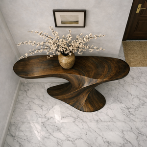 Handcrafted Modern Solid Wood Pedestal Base Console <b>Table</b> Natural Curved Durable Living Room Apartment Hotel Dining School Use - Product Image 4