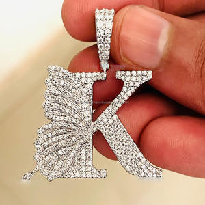 Colgante Personalizado de Moissanita con Inicial, Diseño de Letra K con Alas de Mariposa, Plata de Ley 925 con Baño de Rodio, Estilo Hip Hop para Fiesta - Product Image 5