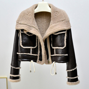 Women's Genuine Leather <b>Fur</b> Shearling Winter <b>Jacket</b> with Stand Collar Zipper Closure Anti-Wrinkle Multiple Inventories Available - Product Image 5