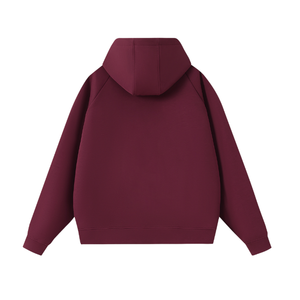 เสื้อฮู้ดผู้ชายแบบซิป แขนเสื้อแบบแร็กแลน ผ้าหนา สีเบอร์กันดี 100% ผ้าฝ้าย ระบายอากาศได้ดี 340 GSM สวมใส่สบาย เหมาะสำหรับฤดูหนาว แขนยาว - Product Image 2