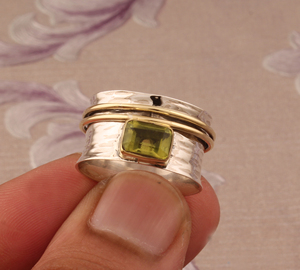 Natural <b>Peridot</b> Band <b>Ring</b> 925 Sterling Silver Handmade Green Gemstone Jewelry Wholesale Stackable <b>Peridot</b> Silver <b>Ring</b> for Women - Product Image 3