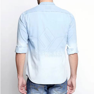 เสื้อเชิ้ตเดนิมชาย คอจีน แขนยาว ติดกระดุม ผ้าฝ้าย สไตล์ลำลอง สีซีด ทรงปกติ - Product Image 4